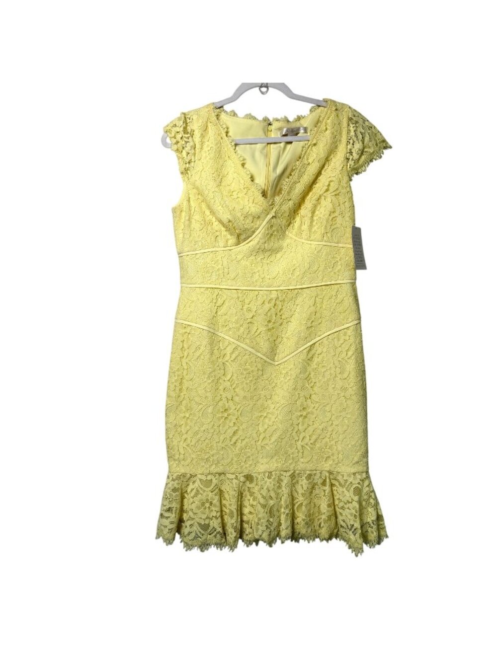 Boston Proper Lace‎ Dress Size 8 Yellow Ruffle Hem V Neck Cap Sleeve NWT